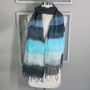 Marika Charles cotton striped scarf gray, turquoise and blue
